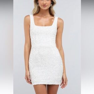 Brand New Rory White Helsi Square Neck Sequin Mini Dress in XS